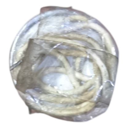 Clear plastic bag with white ropes inside on a white background