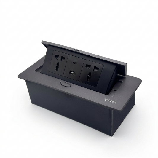Grazen Aluminum Pop-up  Table Outlet 2 Gang Multi-Outlet with Ground 16A 250V,USB 2A and USB-C 3A