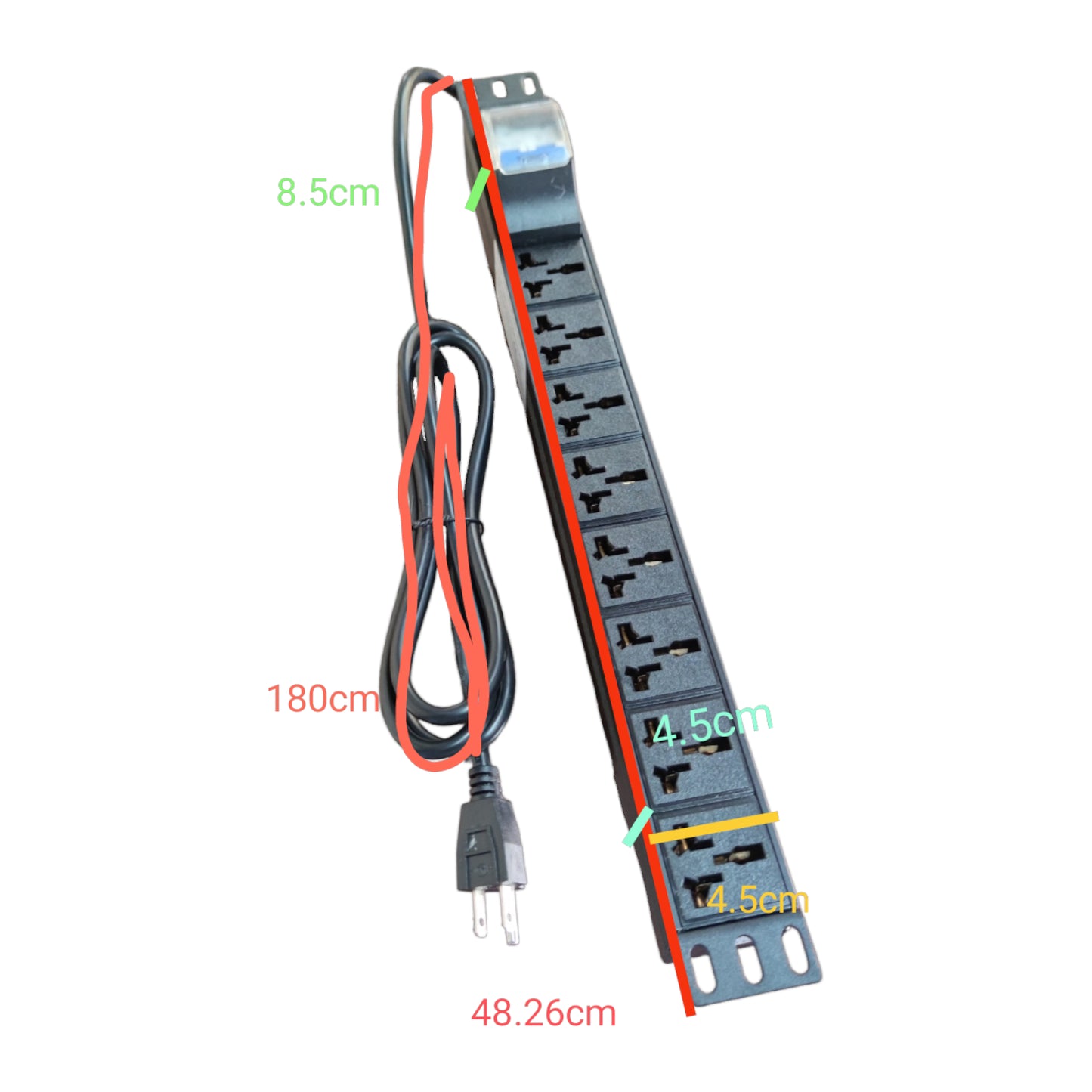 Grippes 8 Gang PDU 32A 250V Universal Power Distribution Unit 7000W 482.6mm