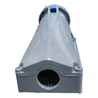 Gray plastic component with a cylindrical opening on a white background