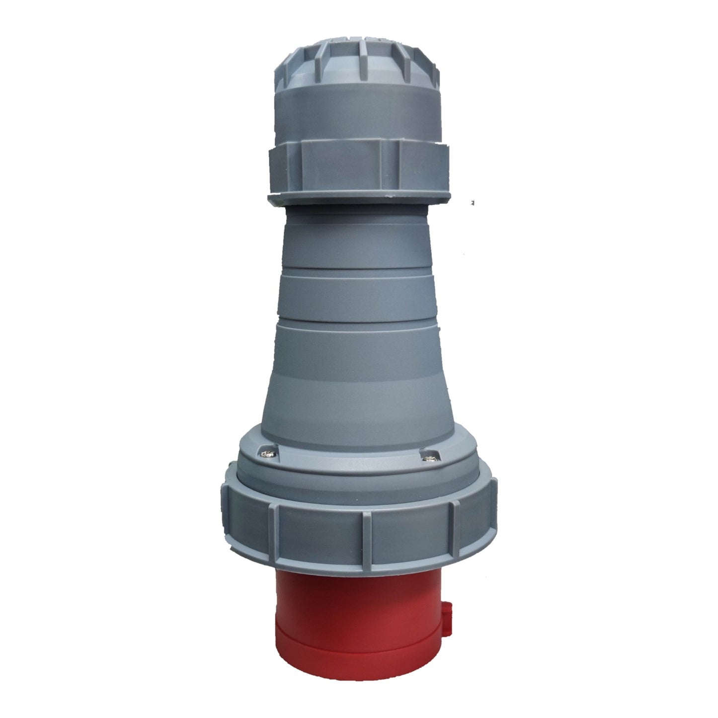 Gray and red industrial fitting on a white background