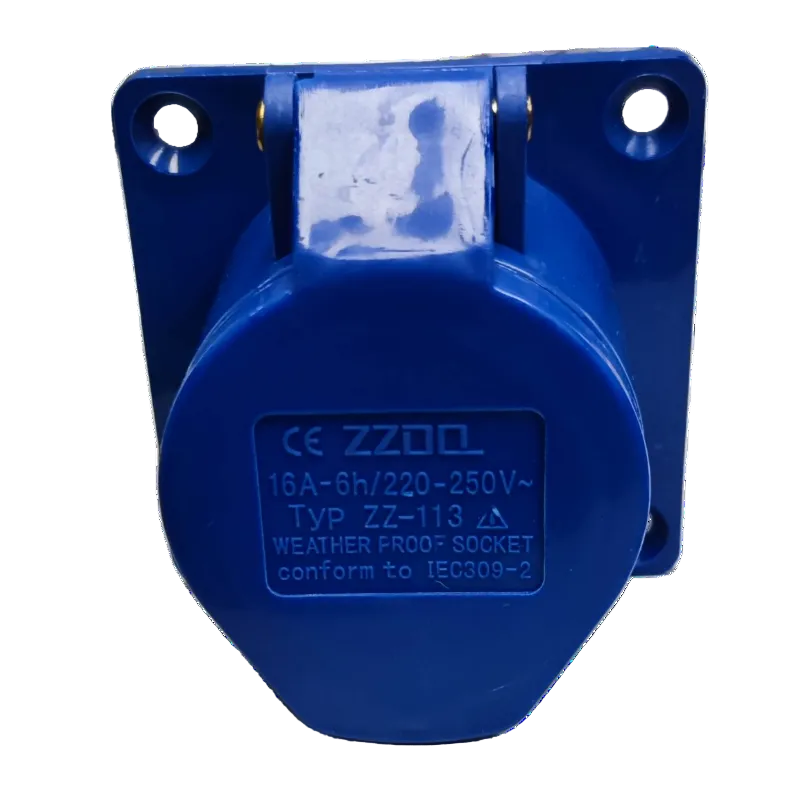 Grippes blue Industrial Outlet 16A Chassis with weatherproof cover and mounting holes