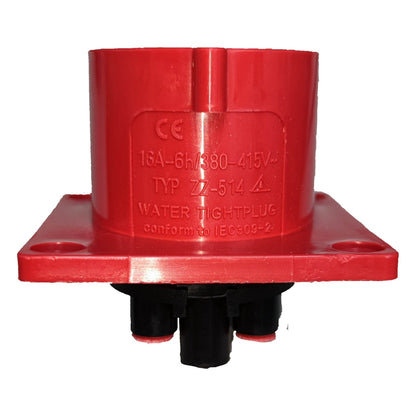 Red water tight plug with technical specifications on a white background
