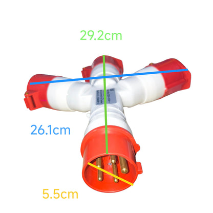 Red and white underwater scooter with measurements on a white background