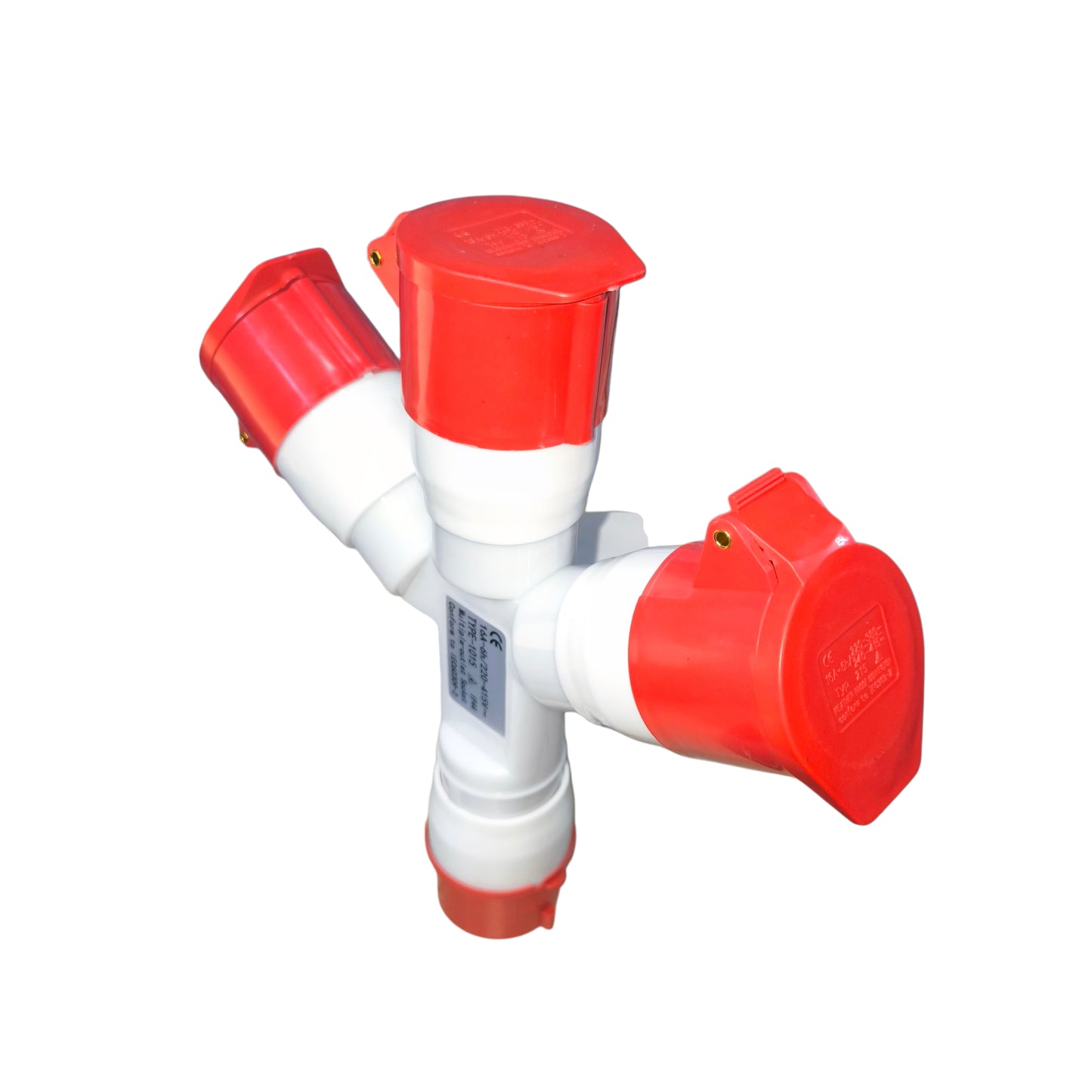 Red and white plastic valve on a white background