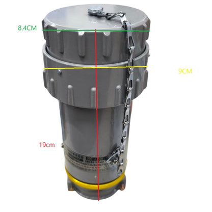 Gray cylindrical component with measurements on a white background