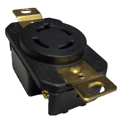 Black electrical plug with gold contacts on a white background Grippes 20A Twist Lock Outlet 3P+E (4P) 250V Grippes (NEMA L15) WJ6421B, Twistlock Electx Electrical Supply