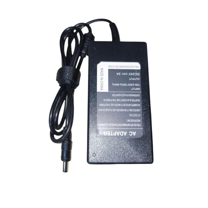 Black AC adapter with power cord on a white background