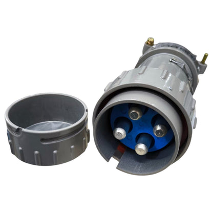 Electrical connector with blue interior on a white background
