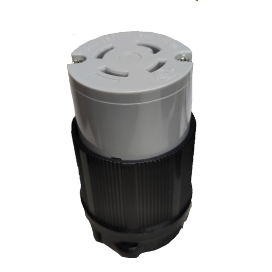 Gray and black electrical plug on a white background Grippes 30A Twist Lock Outlet Cord Connector Type 3P+E (4P) 250V (NEMA L15) BL1530C, Twistlock Electx Electrical Supply