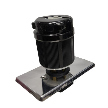 Black and silver camera lens on a white background Grippes 30A Twist Lock Outlet and Plug 3P+E (4P) 250V (NEMA L15) WJ6436B with 9221 and BL1530P, Twistlock Outlet Electx Electrical Supply