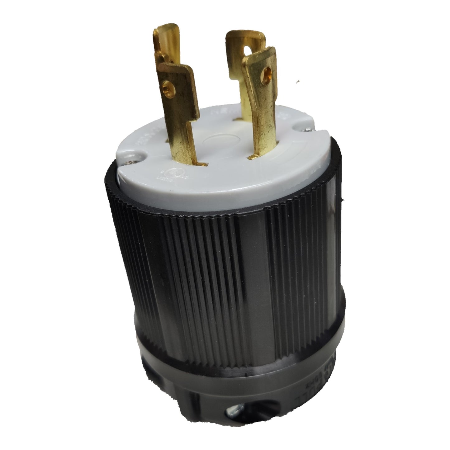 Electrical plug with black body and gold prongs on a white background Grippes 30A Twist Lock Outlet and Plug 3P+E (4P) 250V (NEMA L15) WJ6436B with 9221 and BL1530P, Twistlock Outlet Electx Electrical Supply