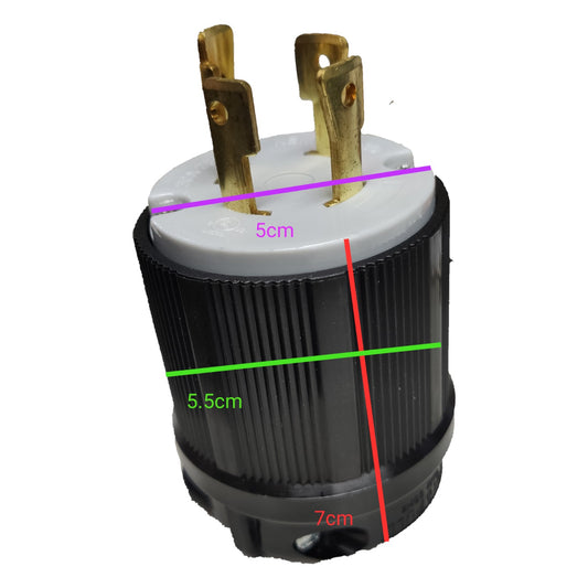 Electrical plug with measurements marked on a white background Grippes 30A Twist Lock Outlet and Plug Cord Connector Type 3P+E (4P) 250V (NEMA L15) BL1530C and BL1530P, Twistlock Electx Electrical Supply 
