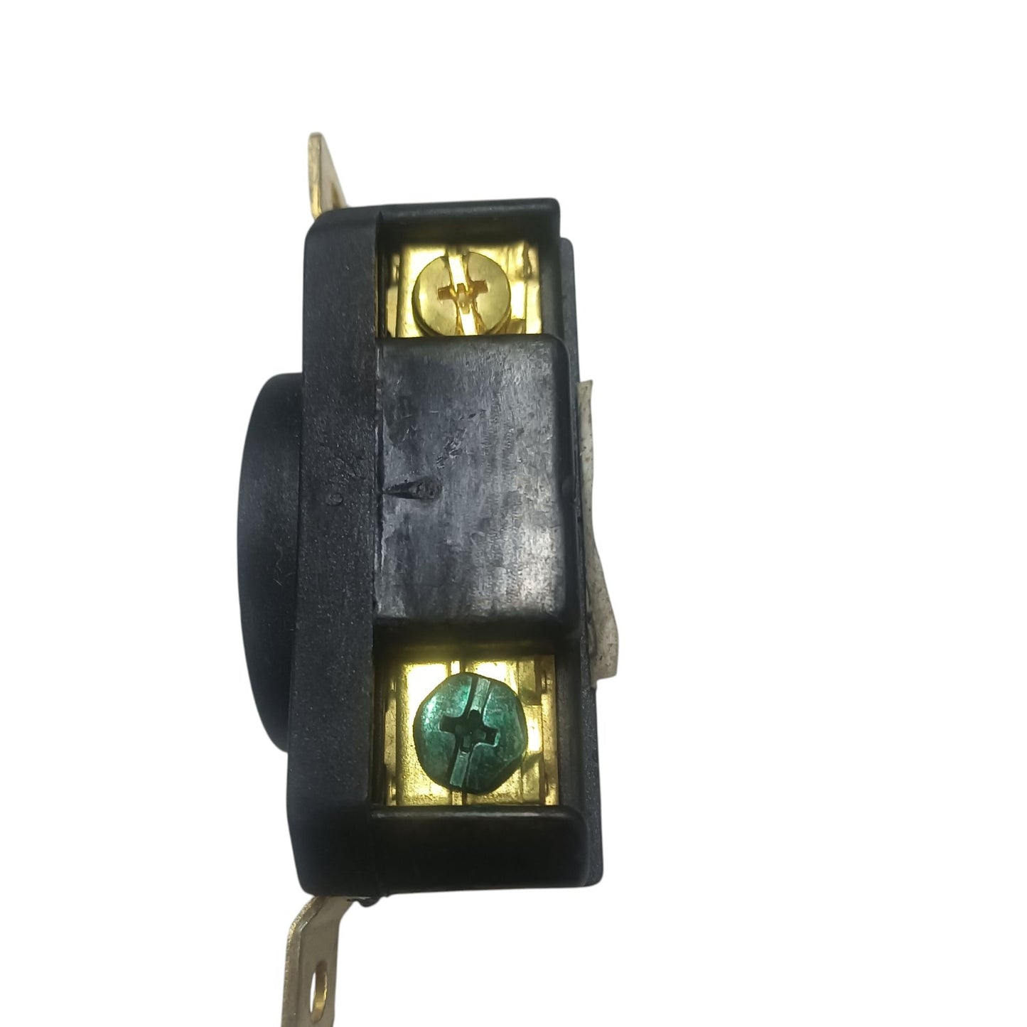 Electrical switch with metallic contacts on a white background Grippes 30A Twist Lock Outlet with Stainless Plate 2P+E (3P) 250V(NEMA L6) WJ6331B and 9221, Twistlock Electx Electrical Supply