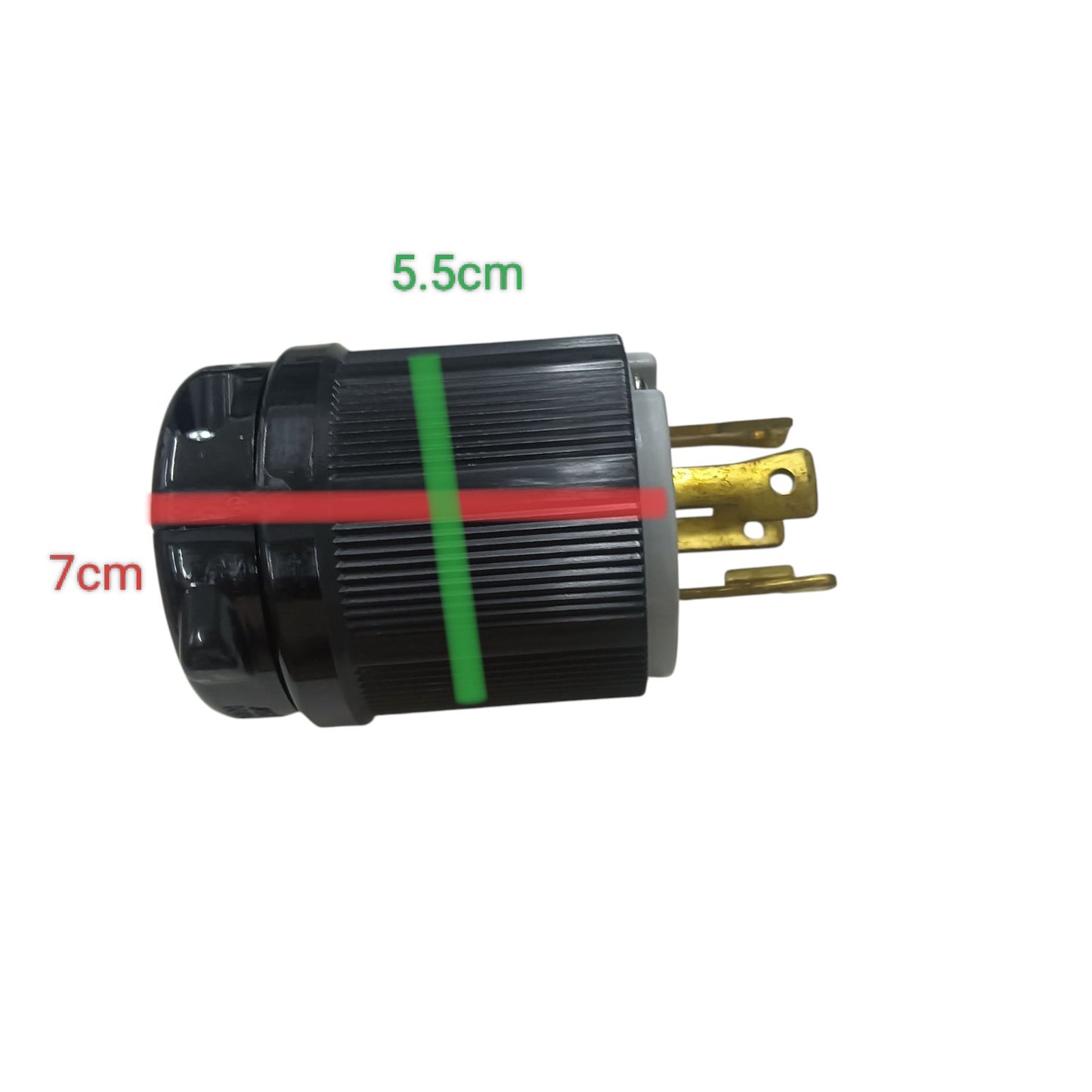 Electrical plug with dimensions labeled on a white background Grippes 30A Twist Lock Plug 3P+E (4P) 250V (NEMA L15) BL1530P, Twistlock Plug Electx Electrical Supply 