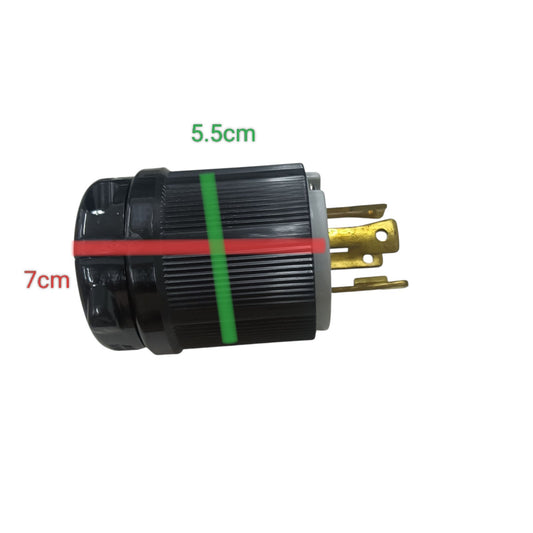 Electrical plug with dimensions labeled on a white background Grippes 30A Twist Lock Plug 3P+E (4P) 250V (NEMA L15) BL1530P, Twistlock Plug Electx Electrical Supply 