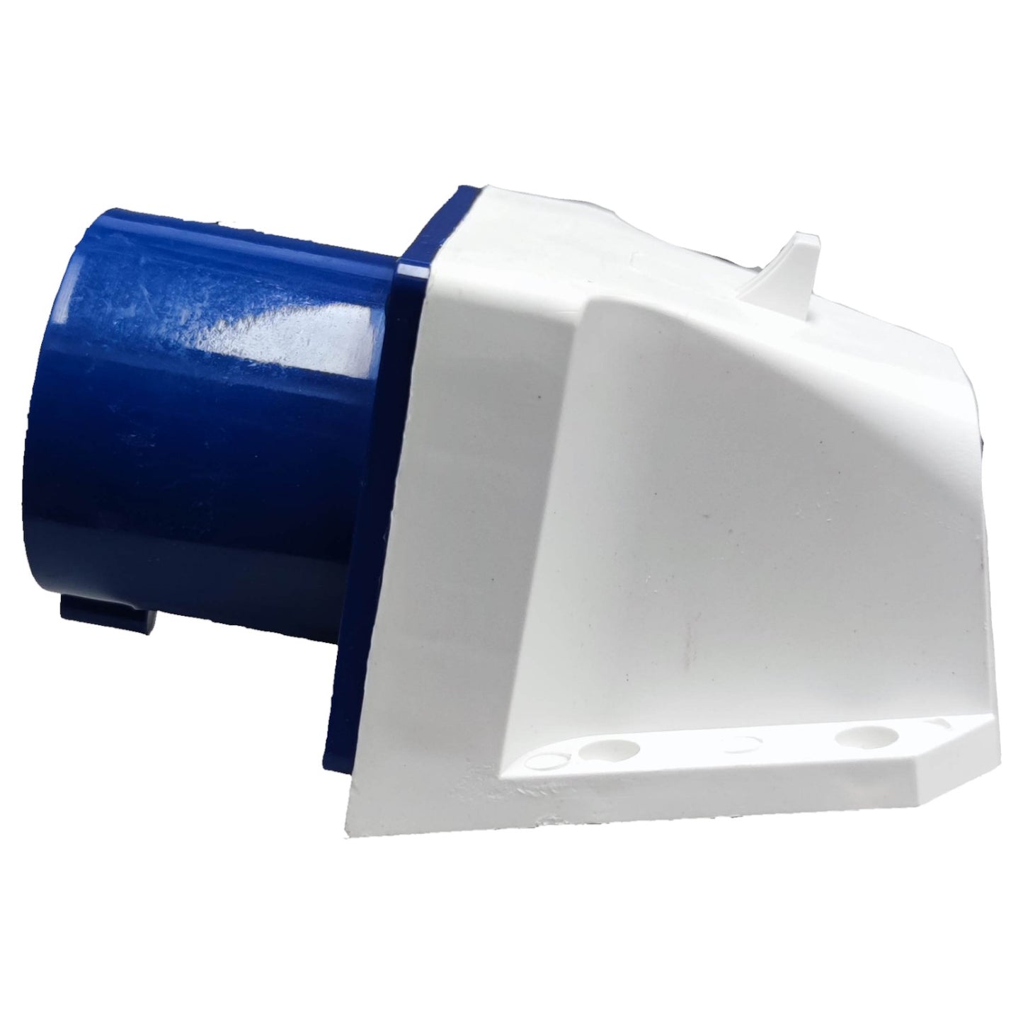 White and blue plastic component on a white background