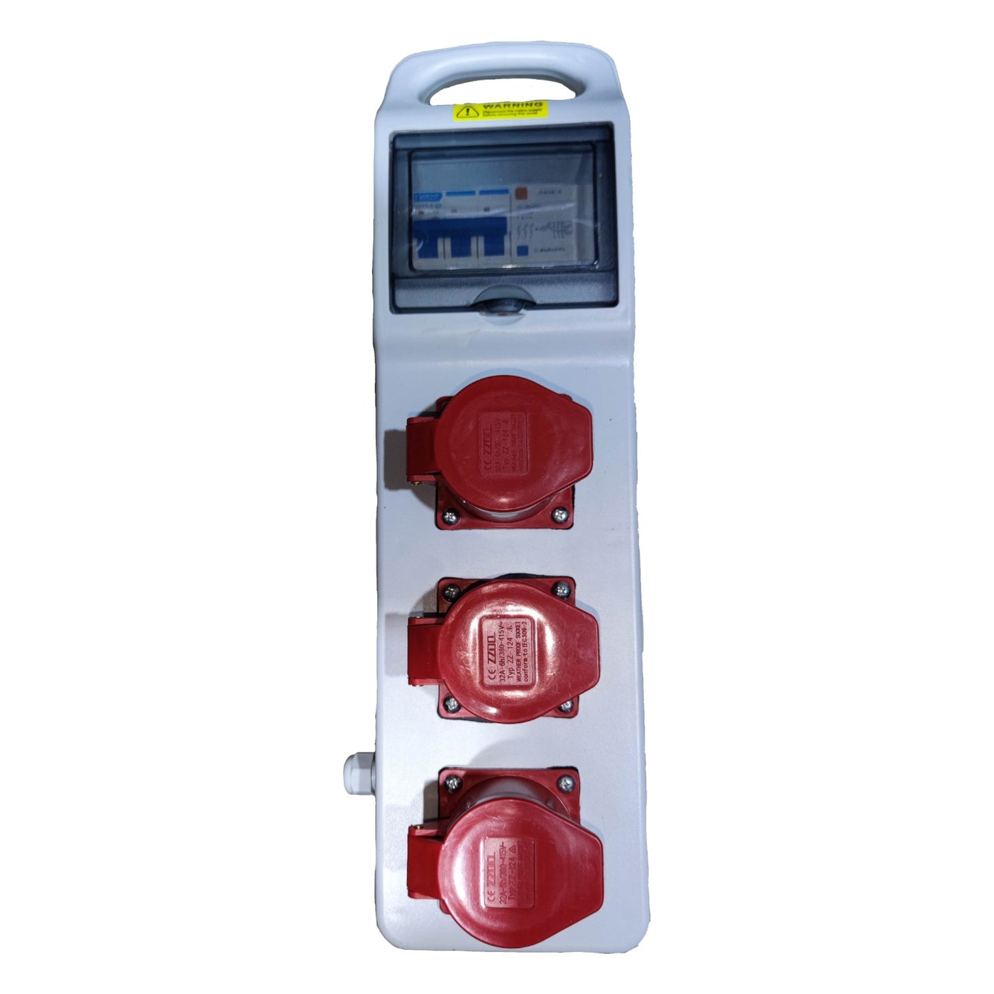 Electrical panel with red switches on a white background