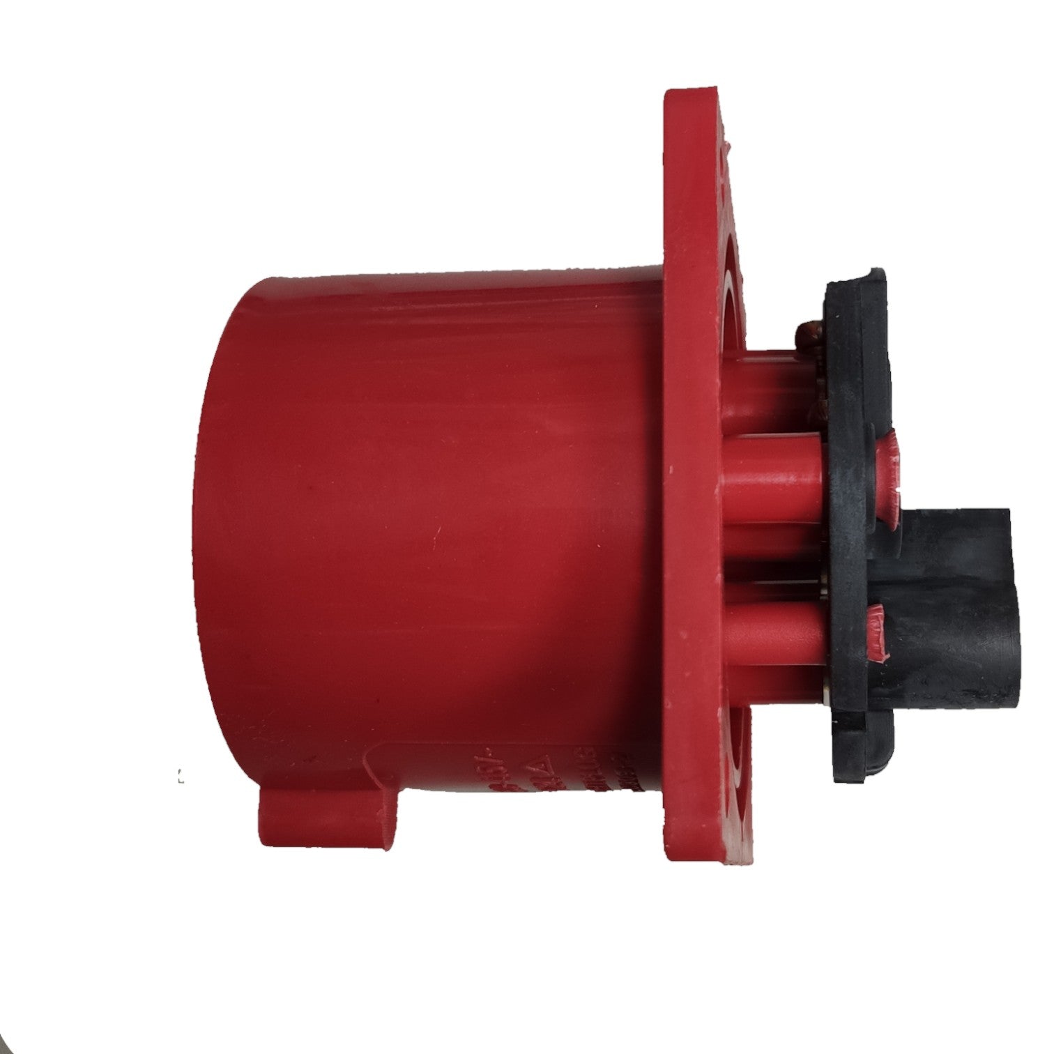 Red mechanical component on a white background