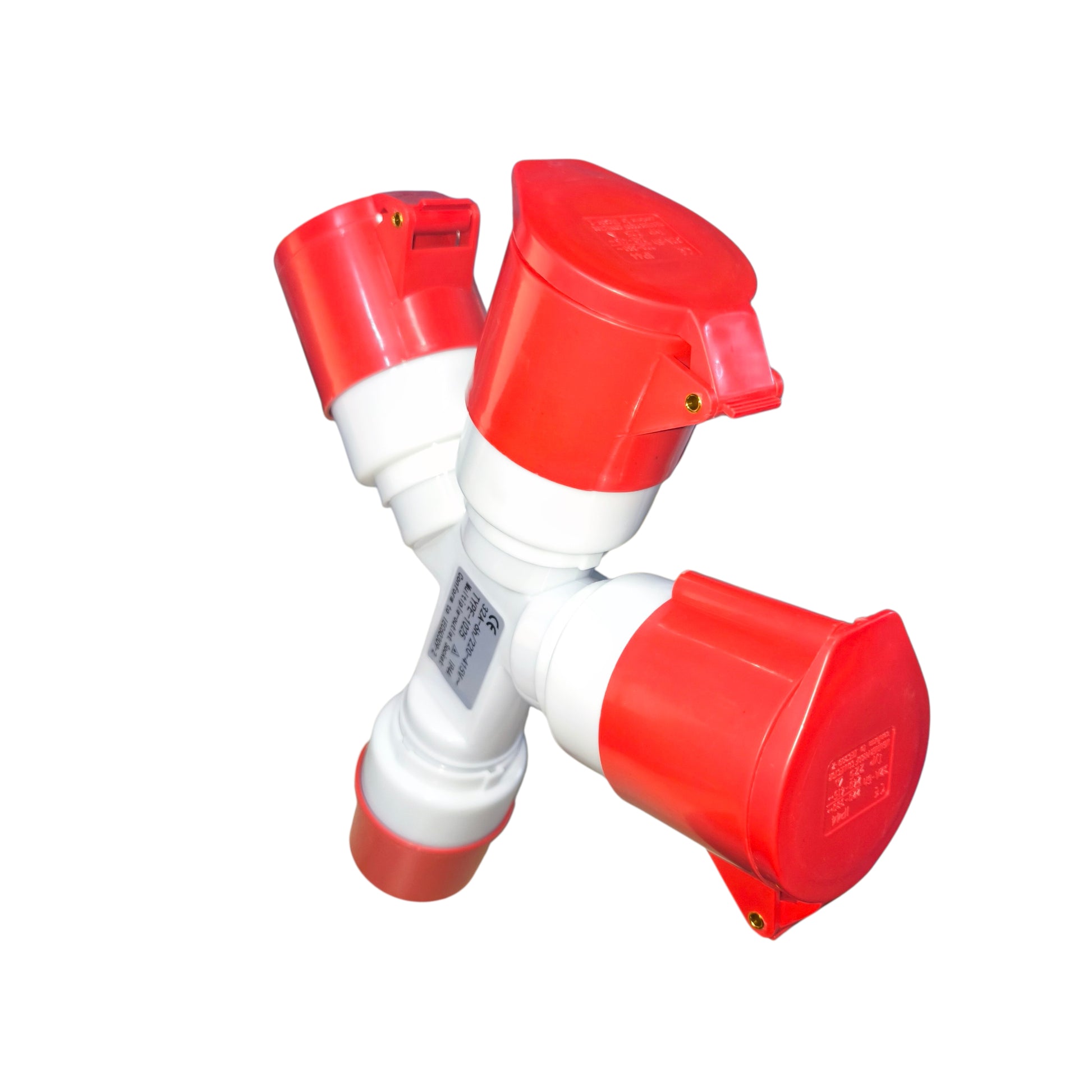 Red and white valve or connector on a white background