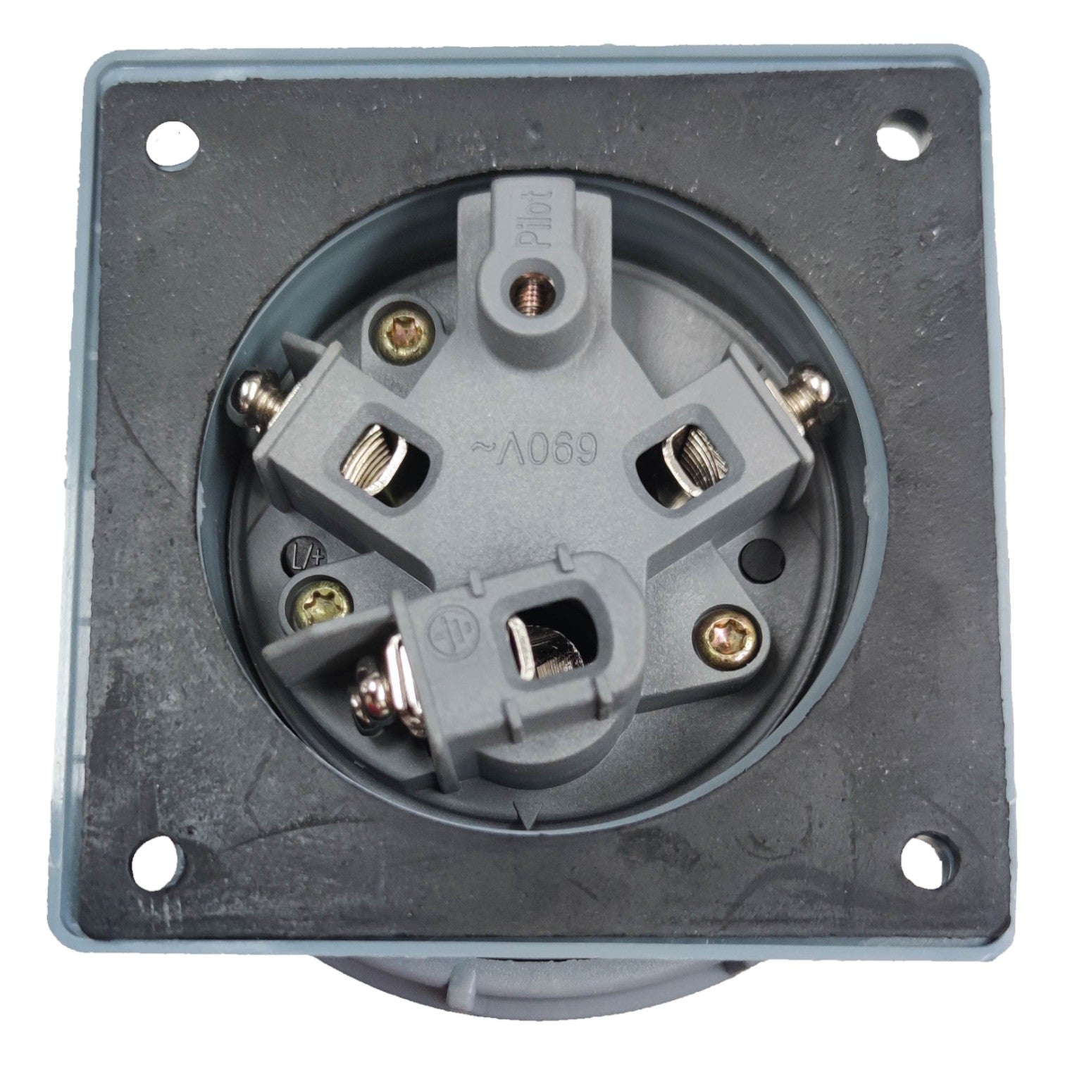 Gray electrical socket on a white background