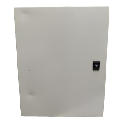 Rectangular gray panel with a small black label on a white background