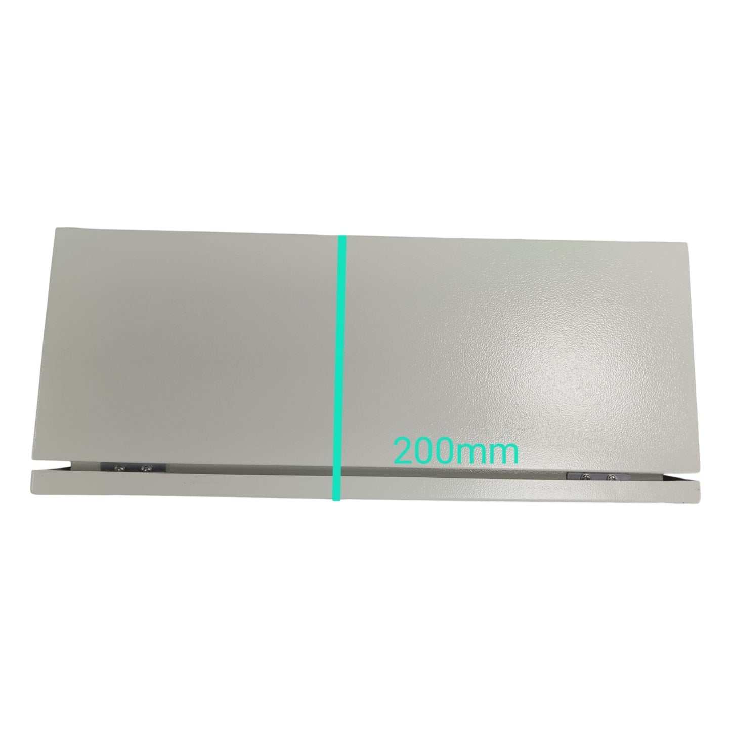 Rectangular metal object with a green line and '200mm' text on a white background