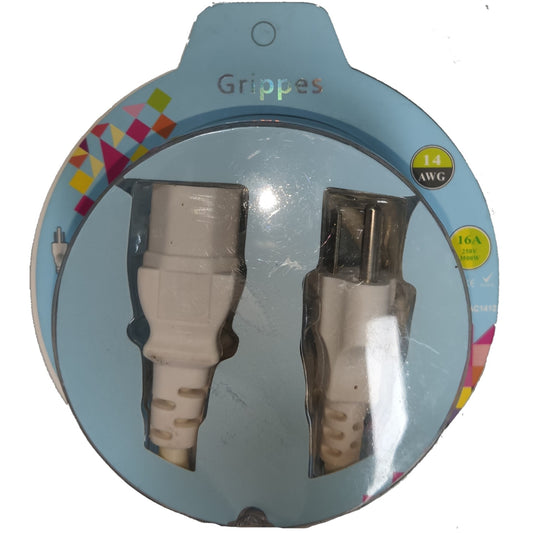 Pair of electrical connectors in packaging with 'Grippes' branding. Grippes Heavy Duty AC Cord AWG 14/3 2.0mm 1.2M North American IEC 60320 C13 to Type B NEMA 5-15  For Rice Cooker and Other Appliances