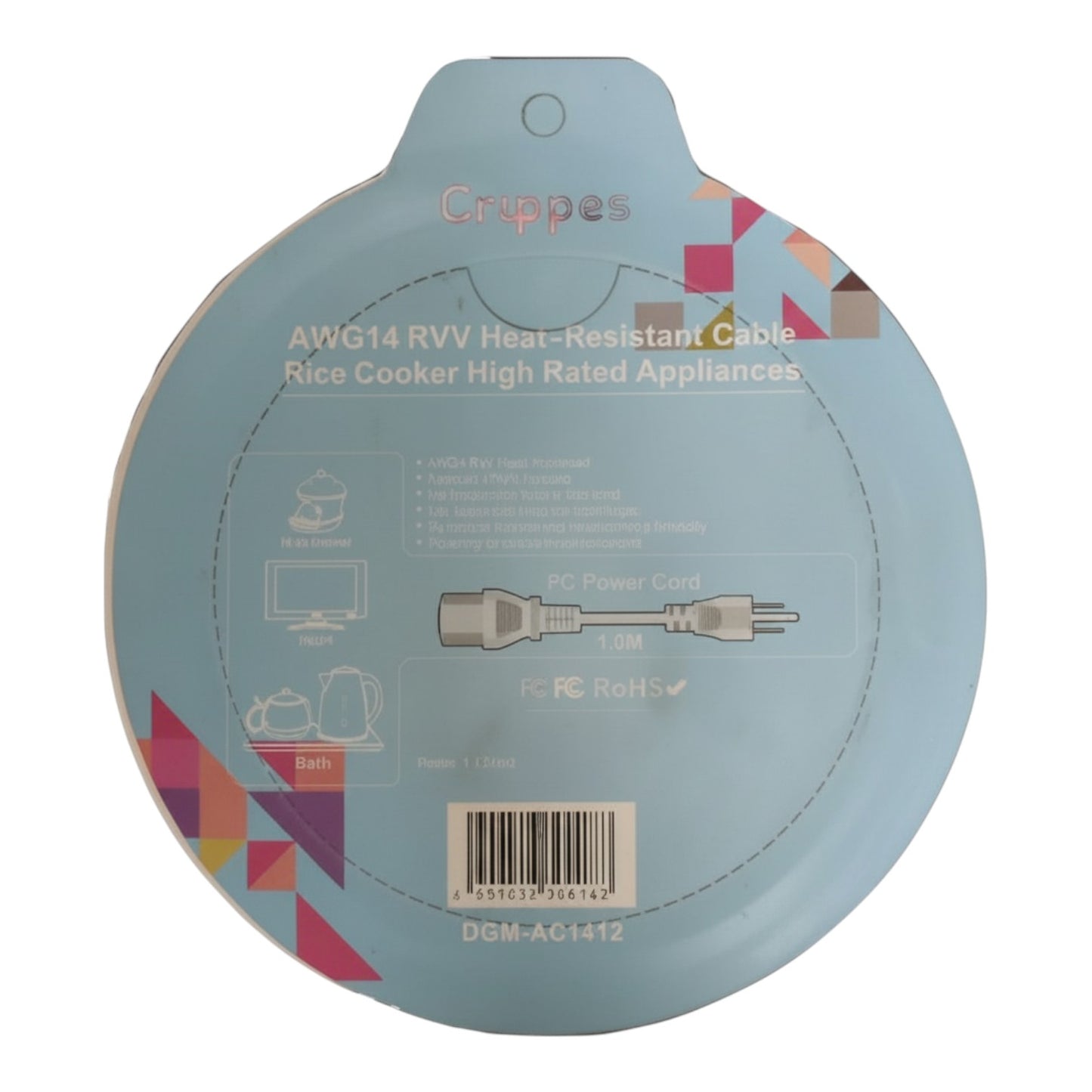 Crimpes AWG14 RVV heat-resistant cable packaging on a white background Grippes Heavy Duty AC Cord AWG 14/3 2.0mm 1.2M North American IEC 60320 C13 to Type B NEMA 5-15  For Rice Cooker and Other Appliances Electx Electrical Supply 1