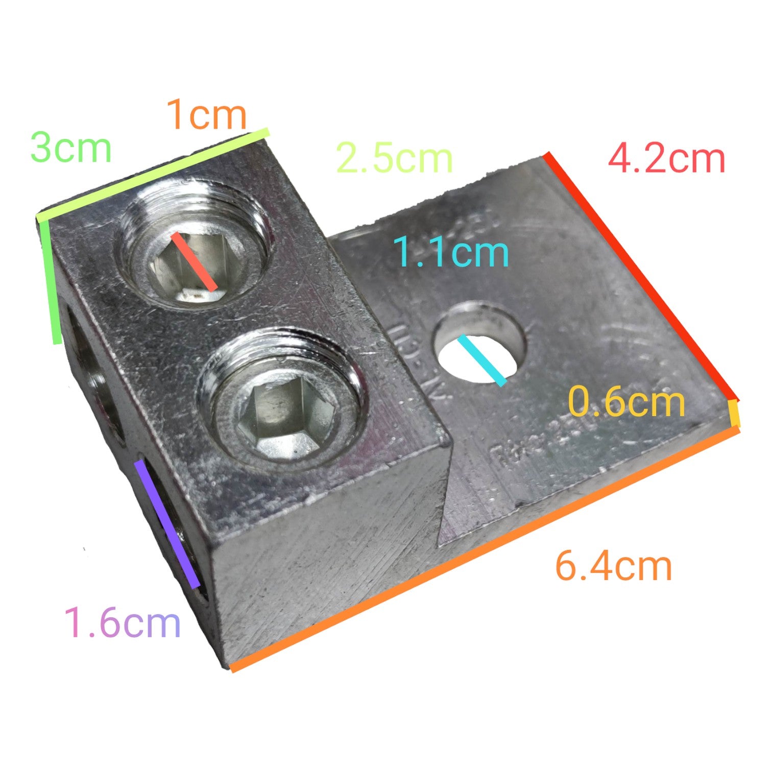 Metal bracket with dimensions labeled on a white background