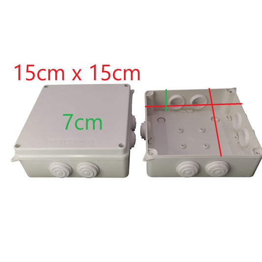 Two gray plastic boxes with measurements indicated on a white background