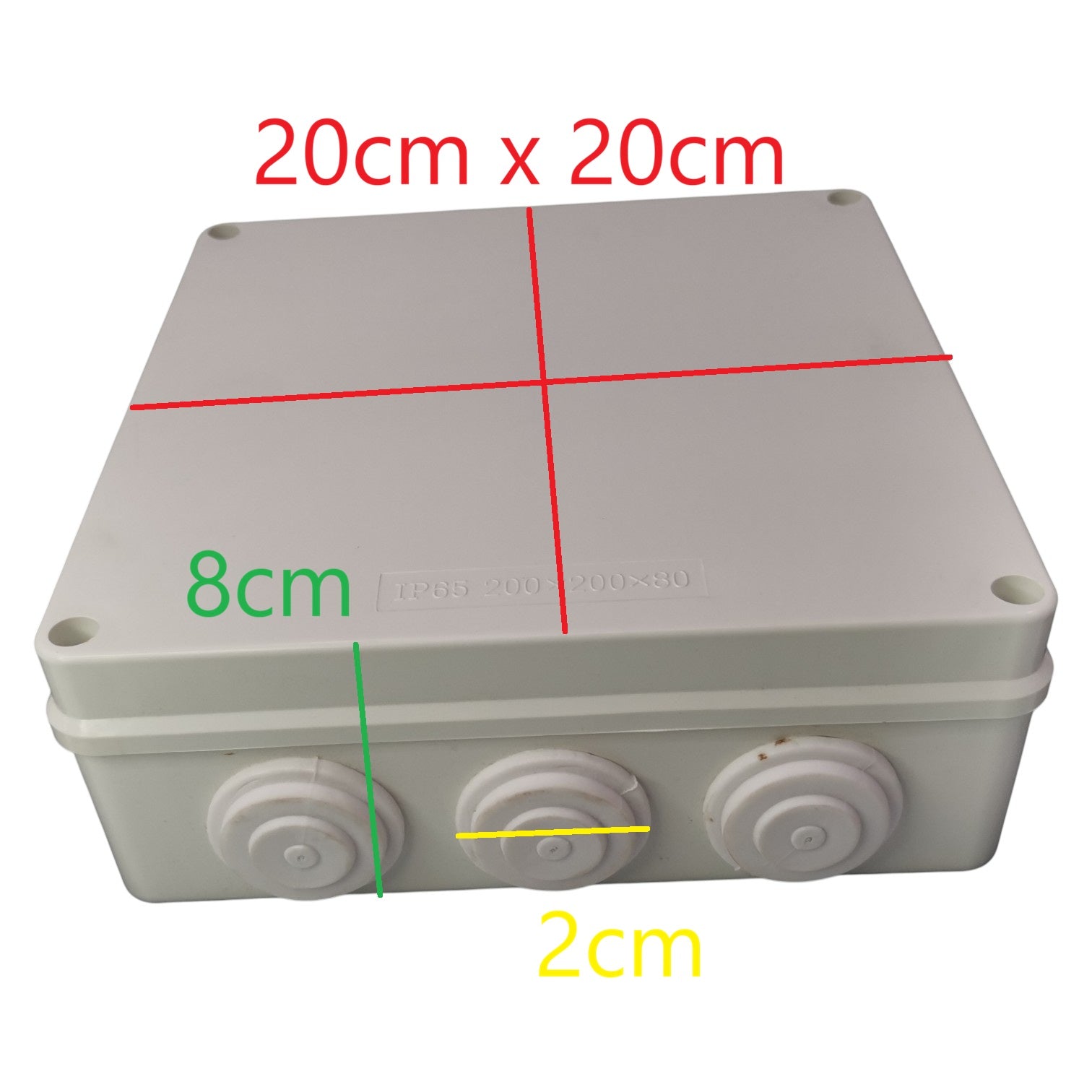 Gray rectangular box with measurements marked on a white background