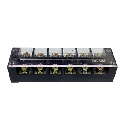 Grippes 100A 6 Pairs Terminal Block with clear protective cover and six screw terminals for wiring