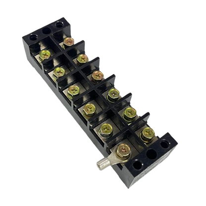 Grippes 100A 6 Pairs Terminal Block black plastic strip with brass screws mounting holes and bus lug
