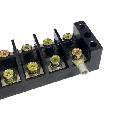 Grippes 100A 6 Pairs Terminal Block black plastic with brass screw terminals and mounting holes for power distribution