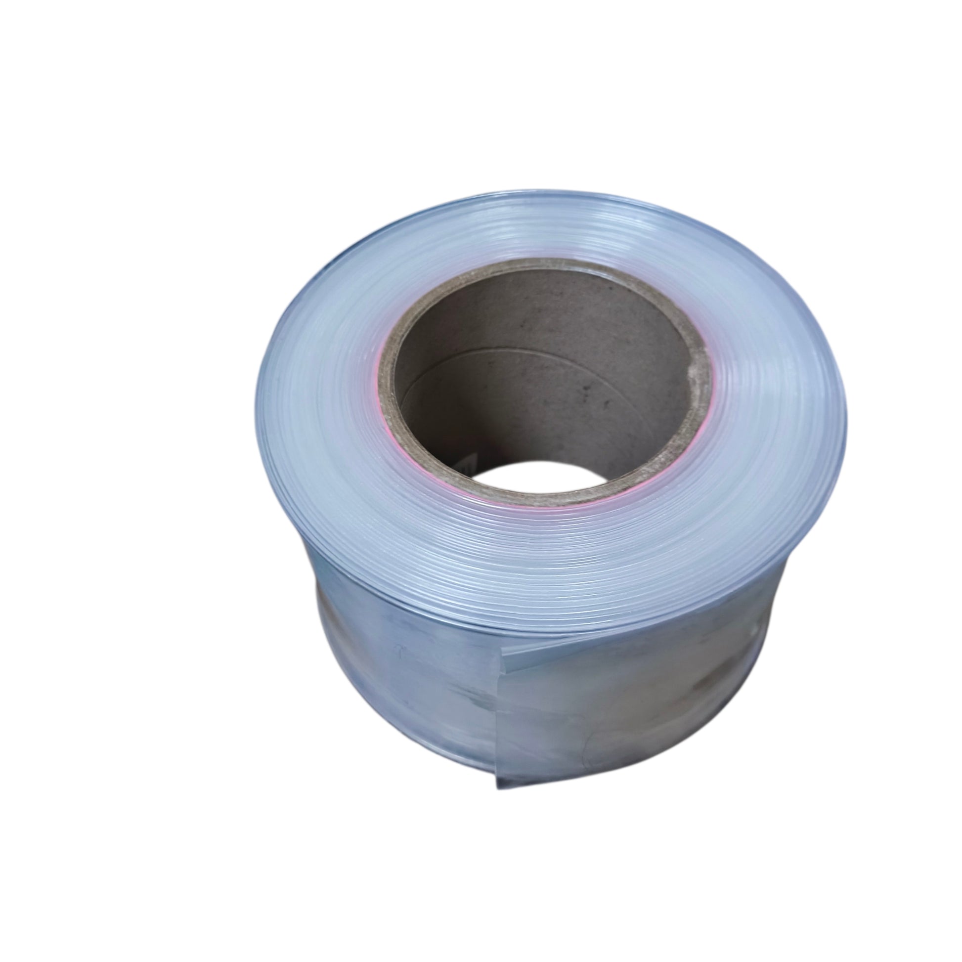 Roll of clear plastic sheeting on a white background
