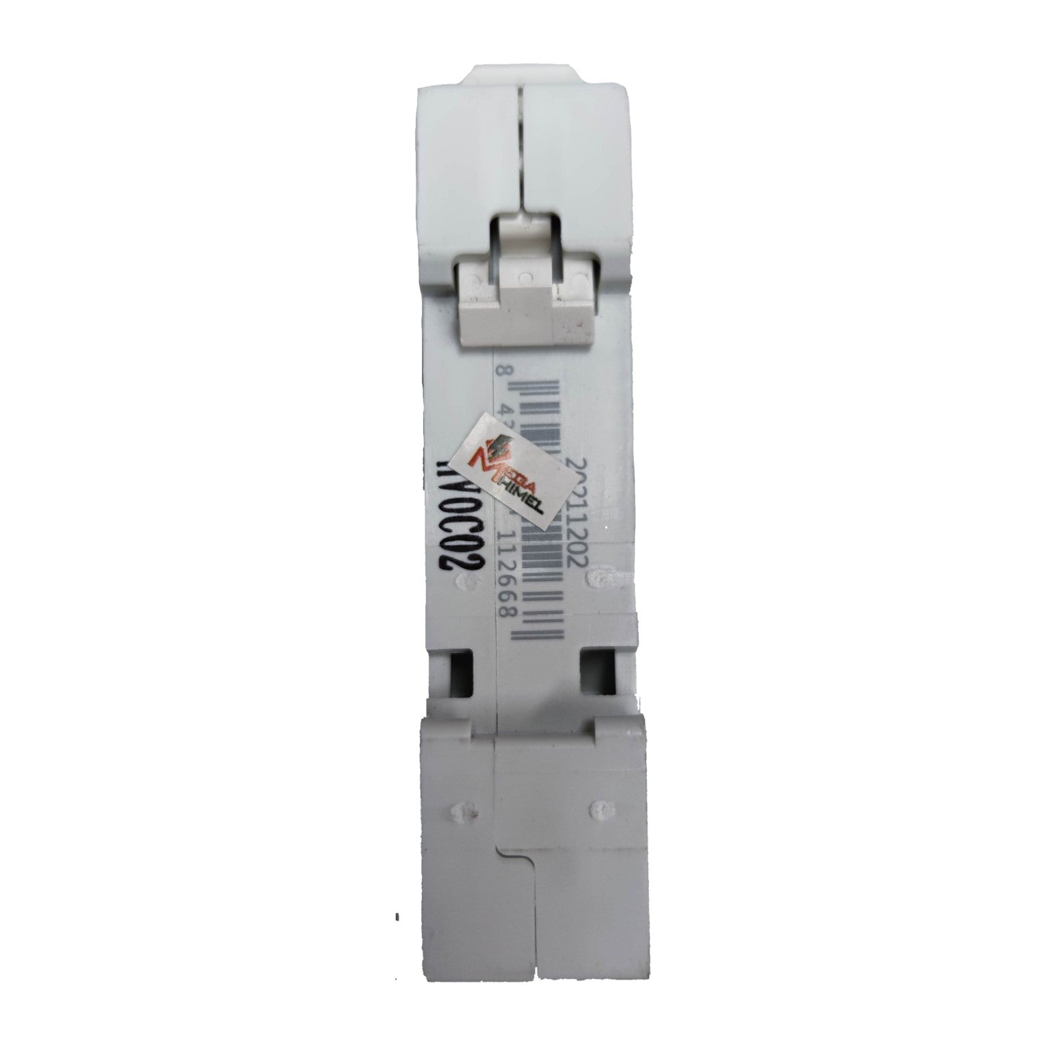 Electrical breaker with a barcode label on a white background