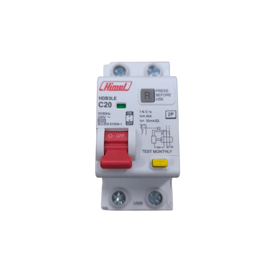 Himel 20A 2Pole 30mA 6 KAIC 220V Residual Current Operated Circuit Breaker RCBO with Overload Protection HDB3LE2C20
