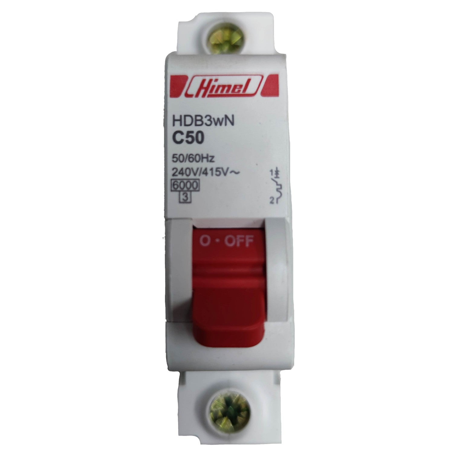 Electrical circuit breaker with red toggle switch on a white background