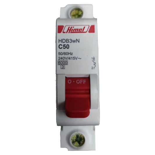 Electrical circuit breaker with red toggle switch on a white background