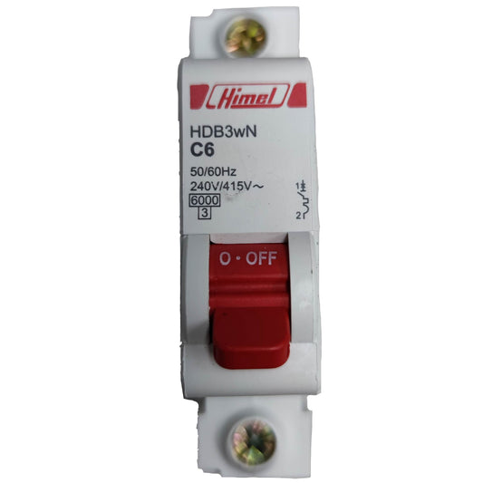 Electrical breaker switch with red toggle on a white background