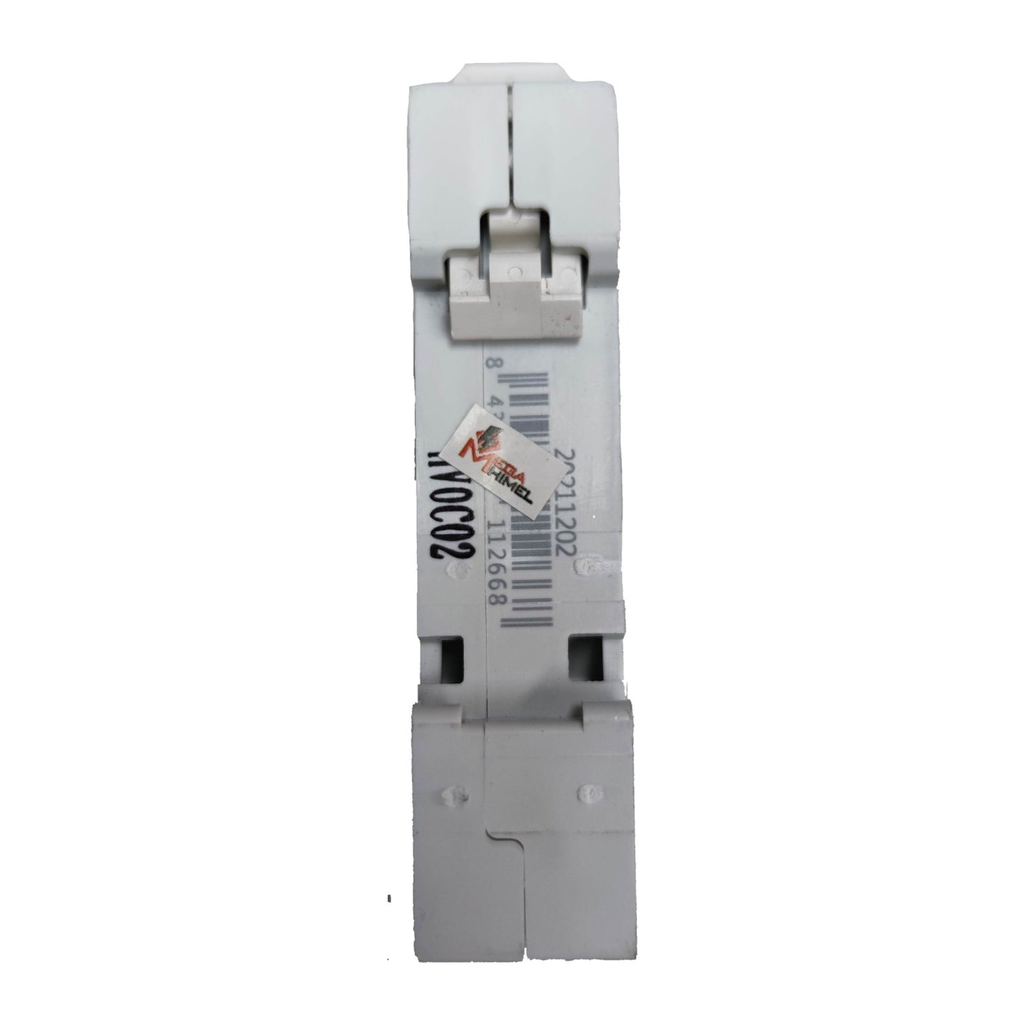 Electrical breaker with a barcode label on a white background