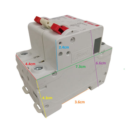 Himel manual transfer switch white dual pole circuit breaker with red levers compact mounting holes