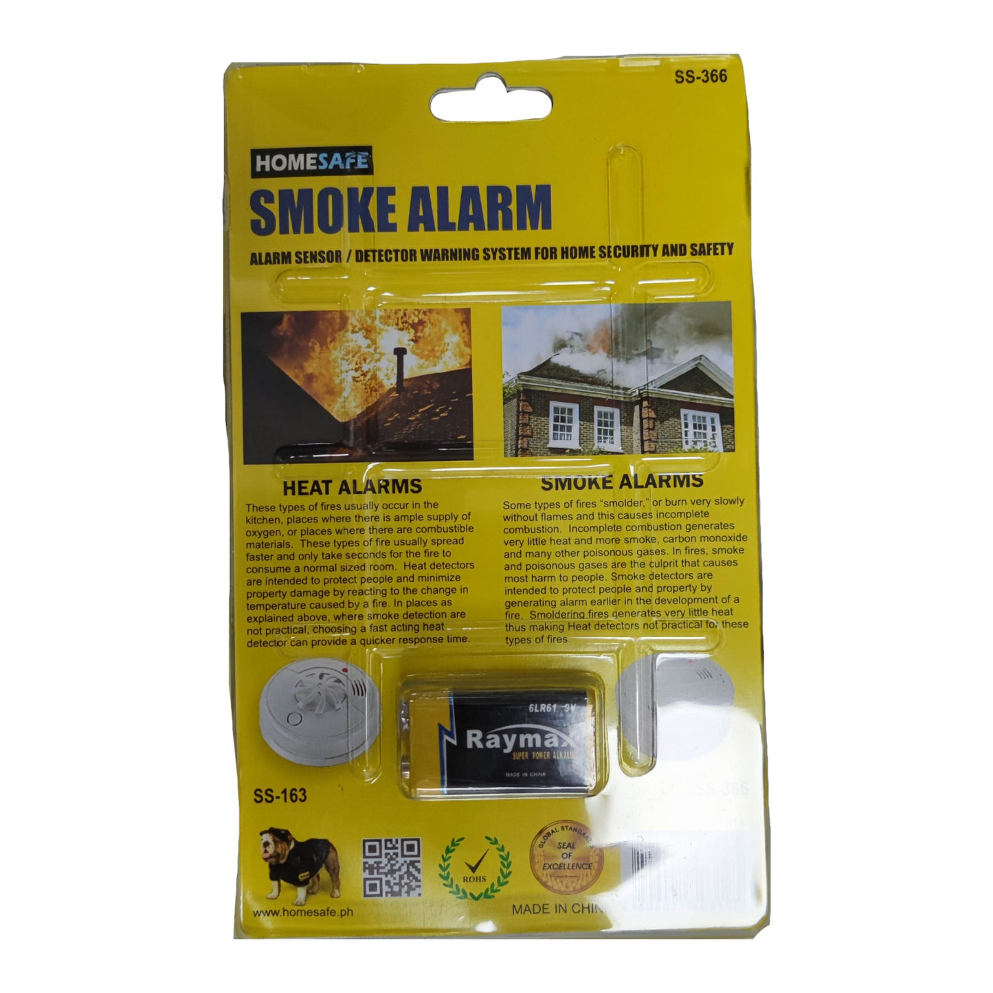Home Safe Smoke Detector 9V Smoke Alarm Photoelectric SS-366