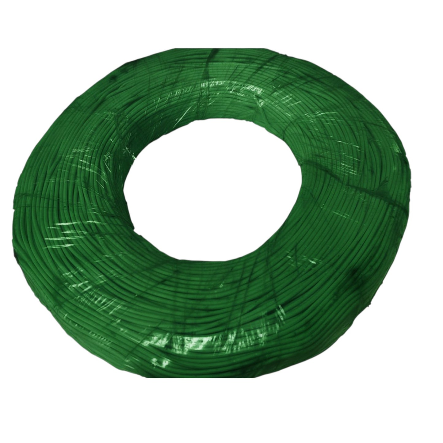 Coiled green wire on a white background