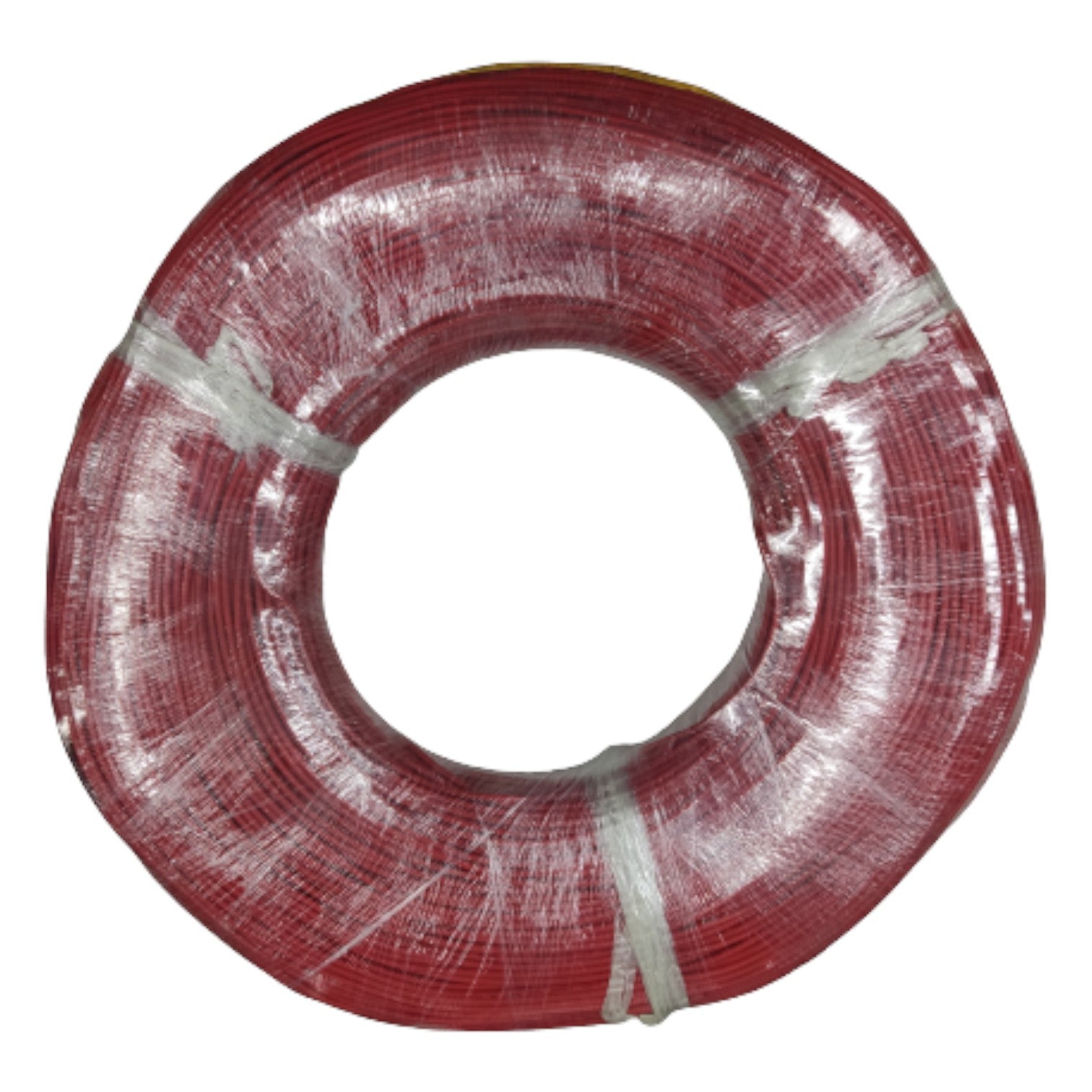 Red wire coil on a white background