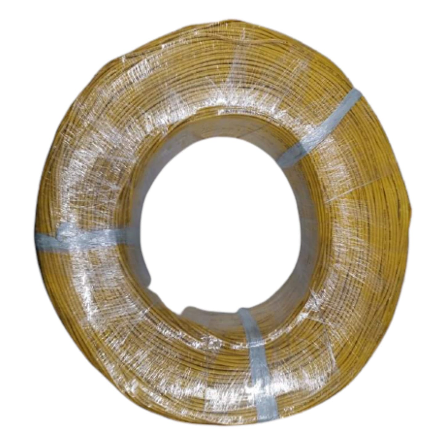 Coiled yellow wire on a white background