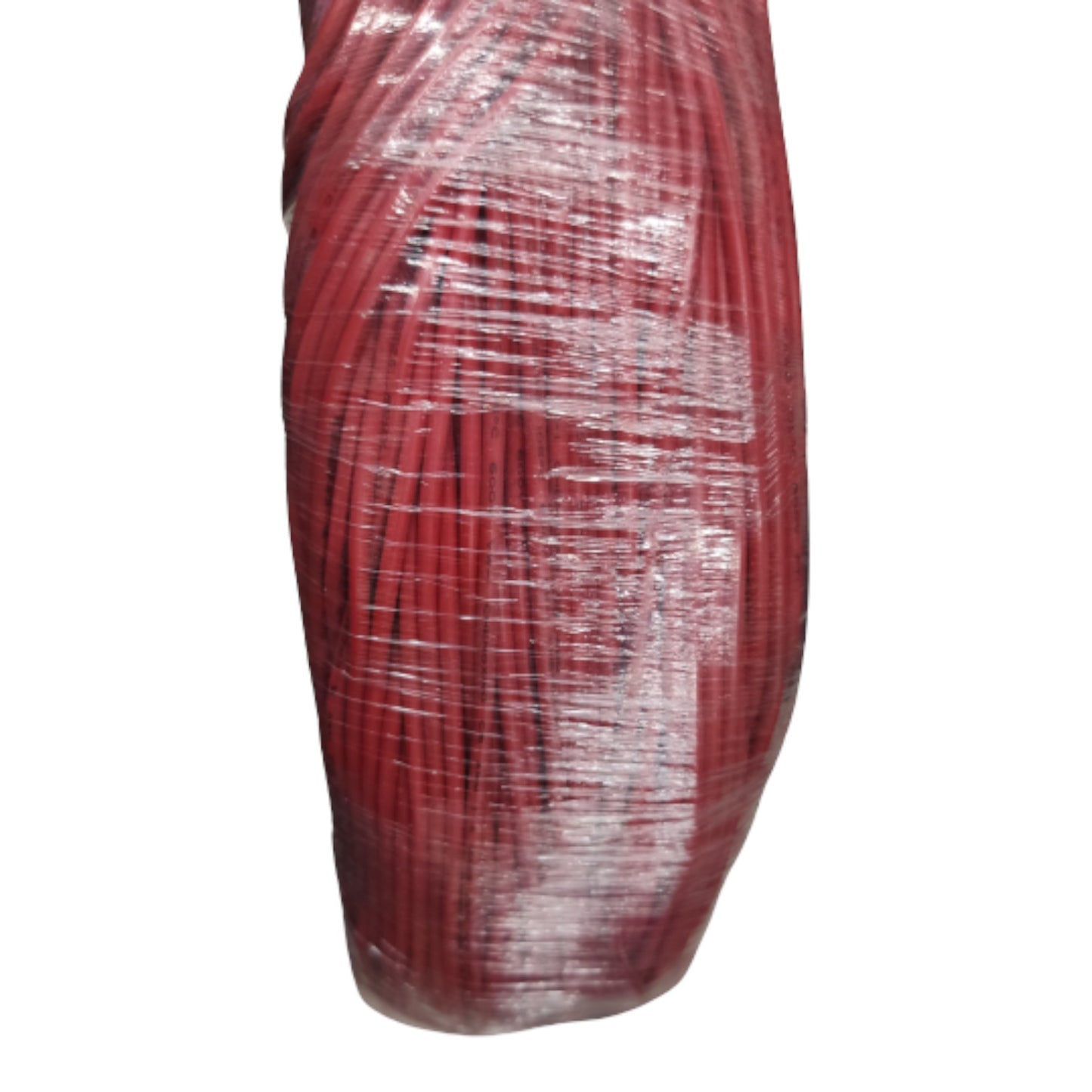 Red cable with white insulation on a white background