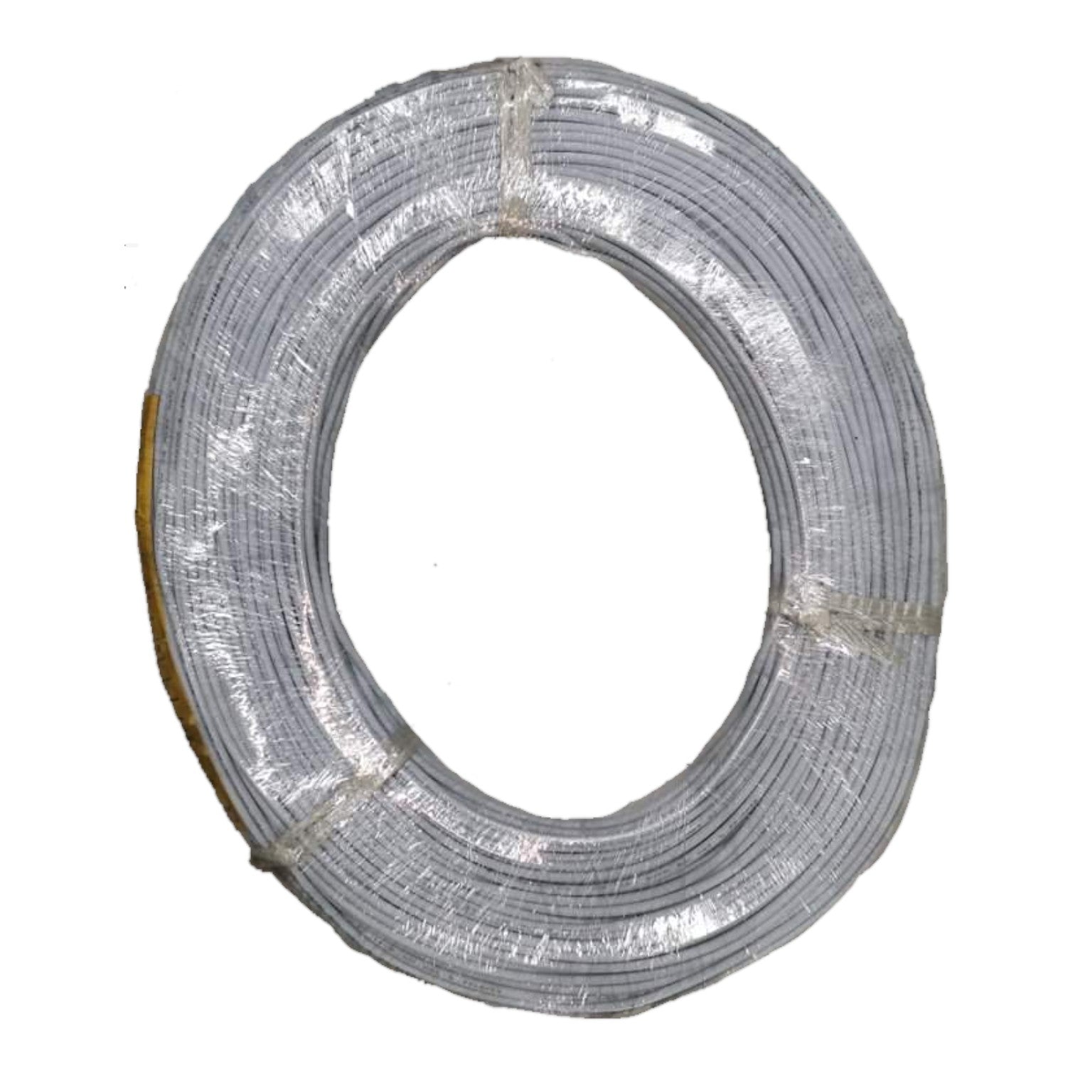 Coiled silver wire on a white background