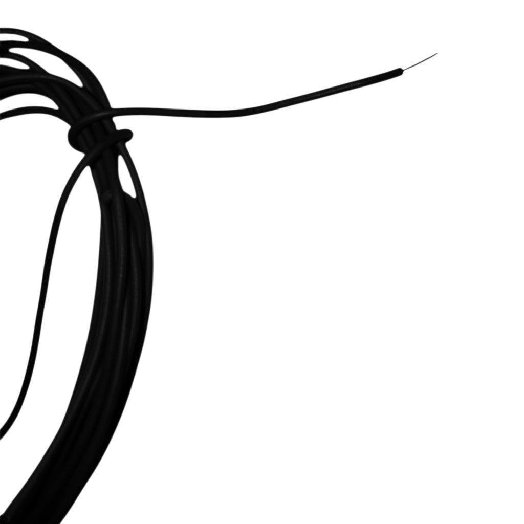 Black fishing line with a hook on a white background